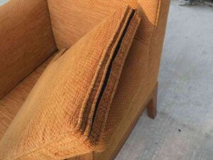 Armchair, high backrest, brown fabric cushion, 1 seat sofa, high backrest.