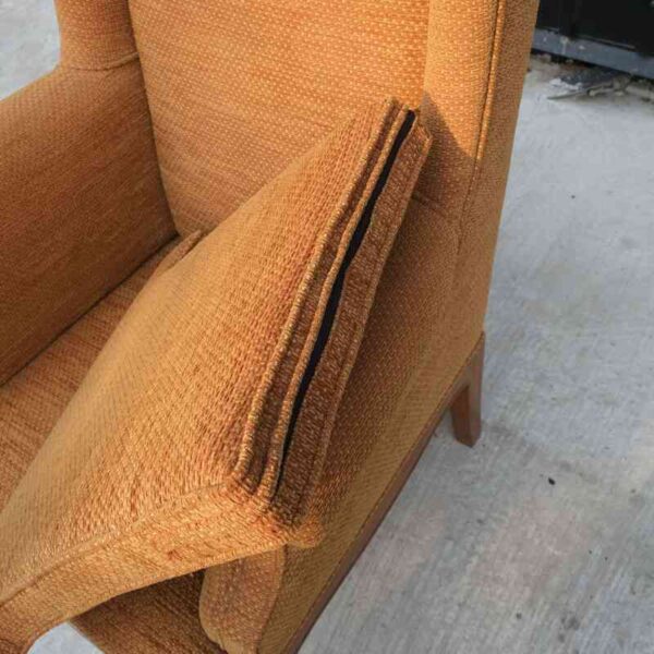 Armchair, high backrest, brown fabric cushion, 1 seat sofa, high backrest.