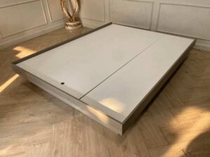 5 foot bed, wooden frame, gray color