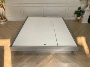 5 foot bed, wooden frame, gray color