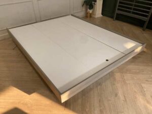 5 foot bed, wooden frame, gray color