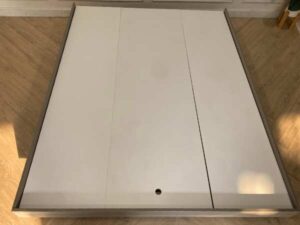 5 foot bed, wooden frame, gray color