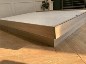 5 foot bed, wooden frame, gray color