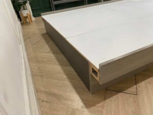 5 foot bed, wooden frame, gray color