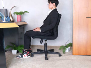 Office chair, rockworth chair, thick black fabric cushion.