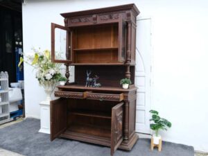 Buffet cabinet, carved wood, walnut color, European work from Germany.