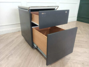 Mobile cabinet wooden document storage cabinet gray color steel handle with wheels MODERNFROM brand (43)