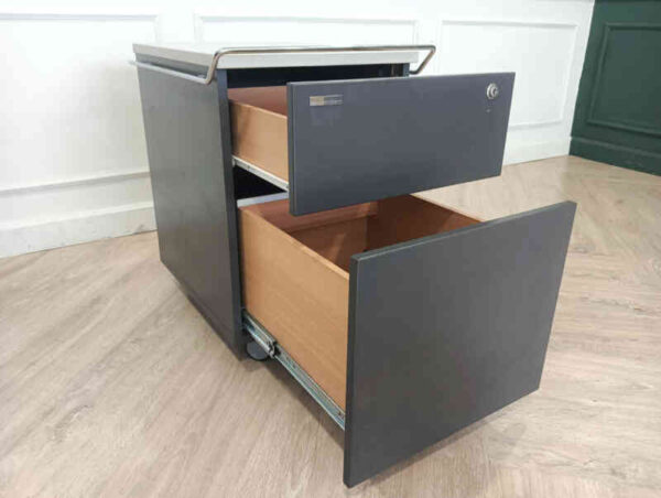 Mobile cabinet wooden document storage cabinet gray color steel handle with wheels MODERNFROM brand (43)