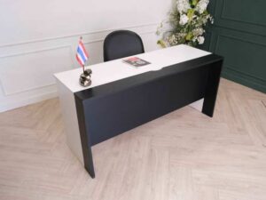 Executive desk, working desk, wooden frame, black-and-white color, 1 drawer, 1 open compartment.