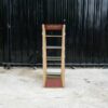 Product shelf Product display shelf, 4 glass shelves, brown wooden frame.