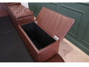King size bed covered in brown leather There are 8 storage compartments