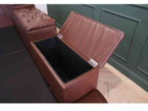 King size bed covered in brown leather There are 8 storage compartments