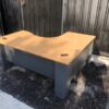 L work table, steel legs, wood top, 150 cm.