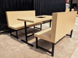 Set of 4 wooden tables and chairs, steel legs, black