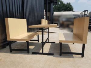 Set of 4 wooden tables and chairs, steel legs, black