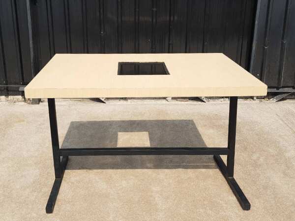 Set of 4 wooden tables and chairs, steel legs, black