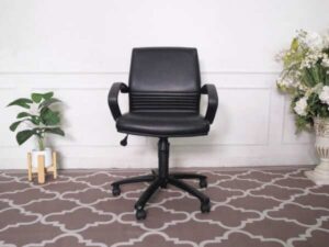 Office chair, leather seat, with arms, Rockworth brand.