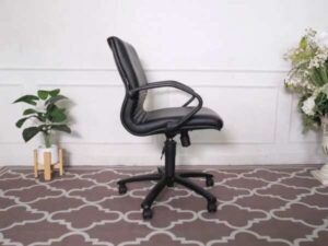 Office chair, leather seat, with arms, Rockworth brand.