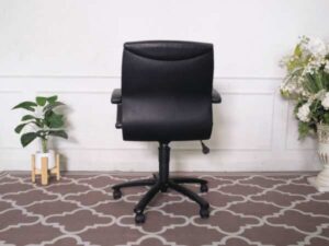 Office chair, leather seat, with arms, Rockworth brand.