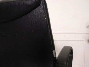 Office chair, leather seat, with arms, Rockworth brand.
