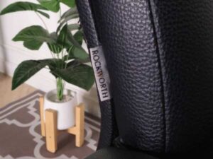 Office chair, leather seat, with arms, Rockworth brand.