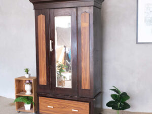 Wardrobe, real wood wardrobe, 1 opening door, 1 drawer, with mirror.