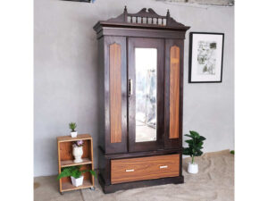 Wardrobe, real wood wardrobe, 1 opening door, 1 drawer, with mirror.