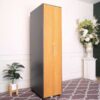 Tall filing cabinet, 1 door, gray color, steel frame, wooden top.