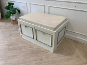 Shoe cabinet, 2 drawers, wooden frame, white