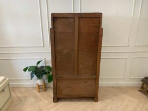 Wooden wardrobe with 2 doors, wooden frame, brown color.