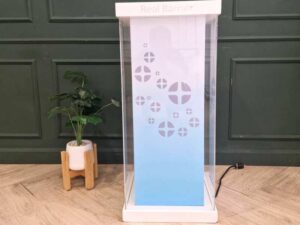 Display stand, product stand, wooden frame, with lights