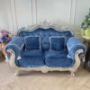 Louis sofa, 2 seats, blue fabric cushion, modern style.