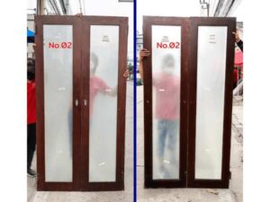 Double Wooden Doors with Sandblasted Glass