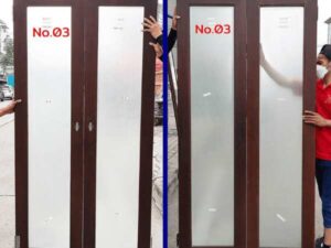 Double Wooden Doors with Sandblasted Glass