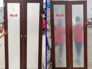 Double Wooden Doors with Sandblasted Glass