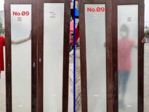 Double Wooden Doors with Sandblasted Glass