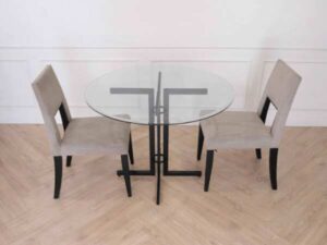 Round Glass Table with Black Metal Legs (There are many)