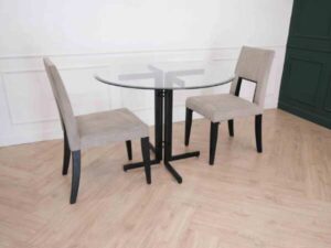 Round Glass Table with Black Metal Legs (There are many)