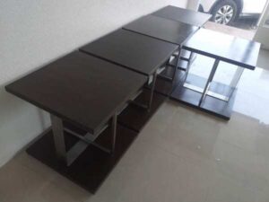Square Wooden Side Table with Stainless Steel Legs