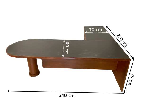 L-Shaped Executive Desk with Wooden Frame, Steel and Wooden Legs, and 3 Drawers