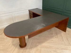 L-Shaped Executive Desk with Wooden Frame, Steel and Wooden Legs, and 3 Drawers