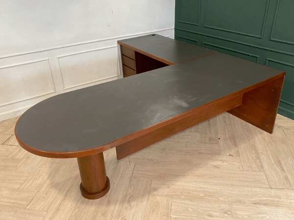 L-Shaped Executive Desk with Wooden Frame, Steel and Wooden Legs, and 3 Drawers