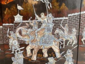 Pictures of ancient warriors inlaid with pearls