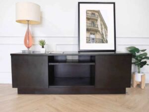 Wooden sideboard, dark oak color, 2 compartments, 2 doors.