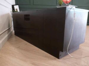 Wooden sideboard, dark oak color, 2 compartments, 2 doors.
