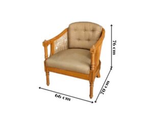 Teak Frame Rattan Back Accent Chair with Brown Cushion