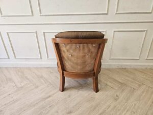 Teak Frame Rattan Back Accent Chair with Brown Cushion