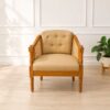 Teak Frame Rattan Back Accent Chair with Brown Cushion