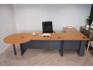 Executive desk set, 4 pieces connected together, L corner, wood top, Rockworth steel legs.