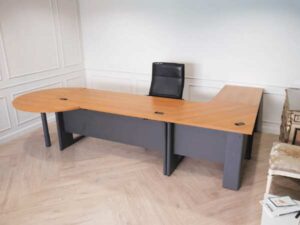 Executive desk set, 4 pieces connected together, L corner, wood top, Rockworth steel legs.